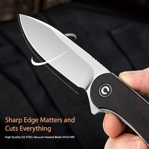 CIVIVI Elementum - Flipper Knife Black Ebony Wood Handle (2.96" D2 Satin Blade)